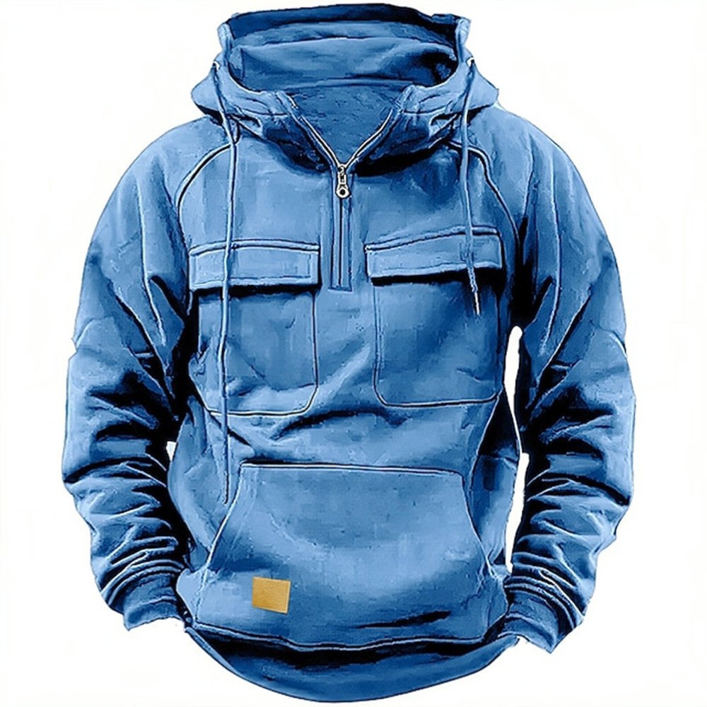 Men's autumn and winter hooded youth hoodie men's workwear solid color casual hoodie - Image 8