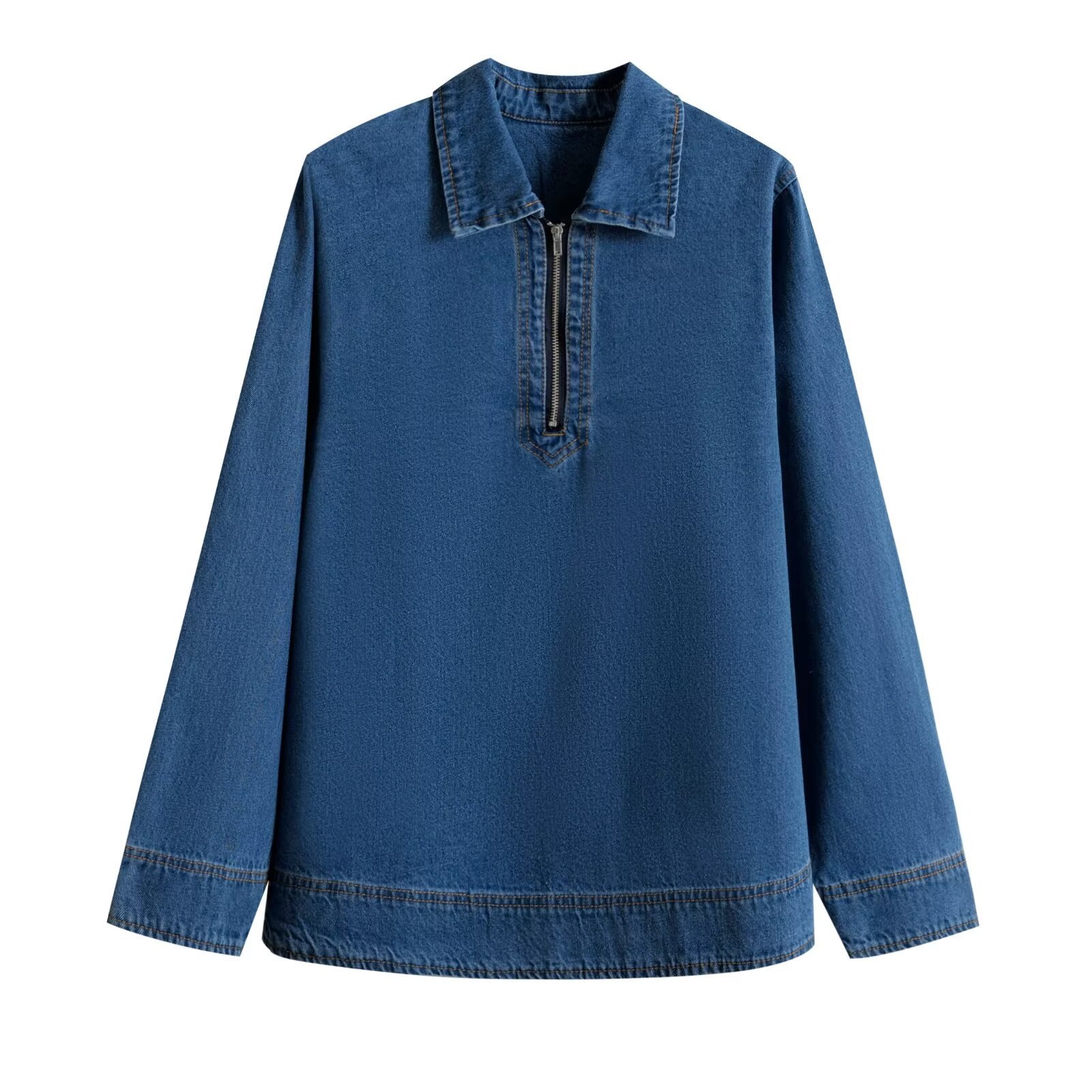 Fashionable retro long sleeved lapel denim shirt top - Image 5