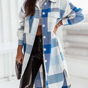 Long Plaid Jackets Coat Women Winter Thick Long Coats Jacket