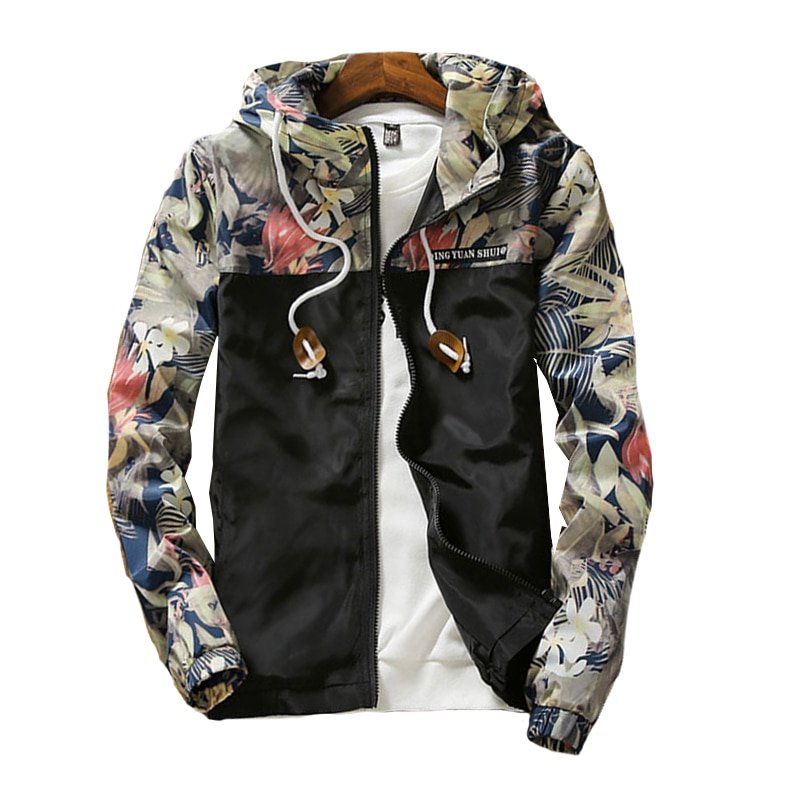 Men's Hooded Jackets Spring Autumn Floral Causal Windbreaker Basic Jackets Coats Zipper Lightweight Jackets - Image 6