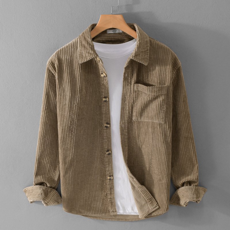 Autumn and winter men's corduroy long sleeved shirt, simple, casual, trendy, retro, handsome men's shirt - Image 6