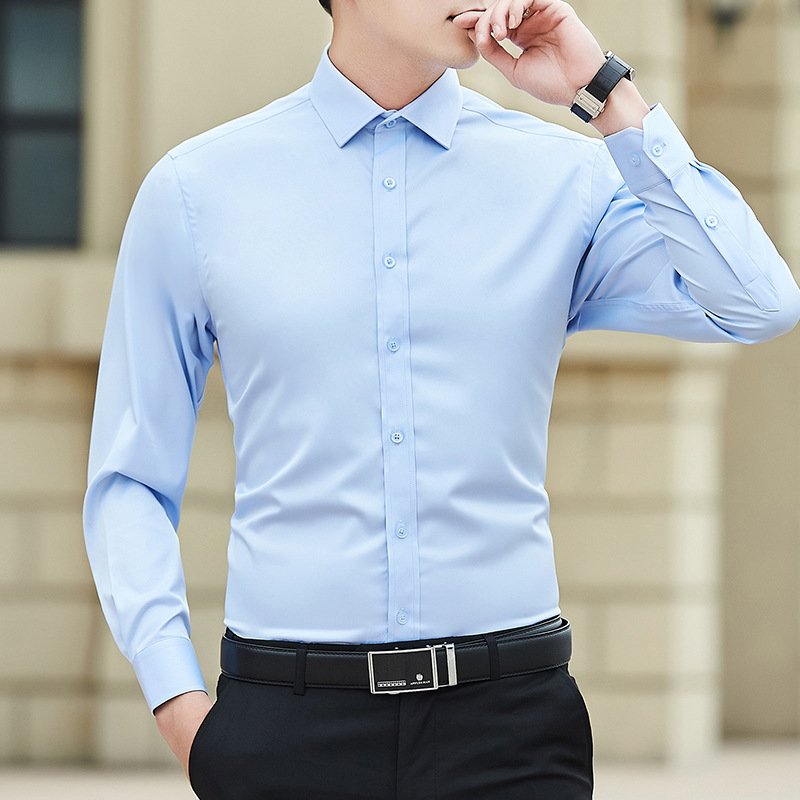 Men's long sleeved slim fit solid color professional business dress men's suit shirt - Image 2