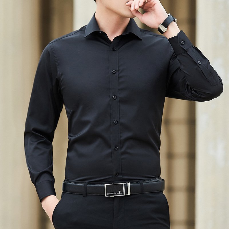 Men's long sleeved slim fit solid color professional business dress men's suit shirt - Image 7