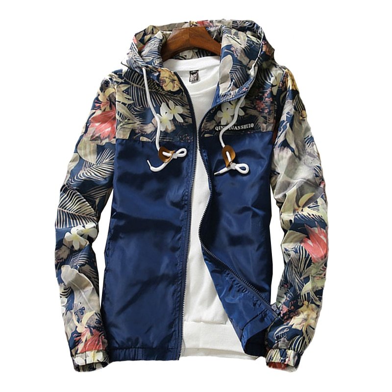 Men's Hooded Jackets Spring Autumn Floral Causal Windbreaker Basic Jackets Coats Zipper Lightweight Jackets - Image 9