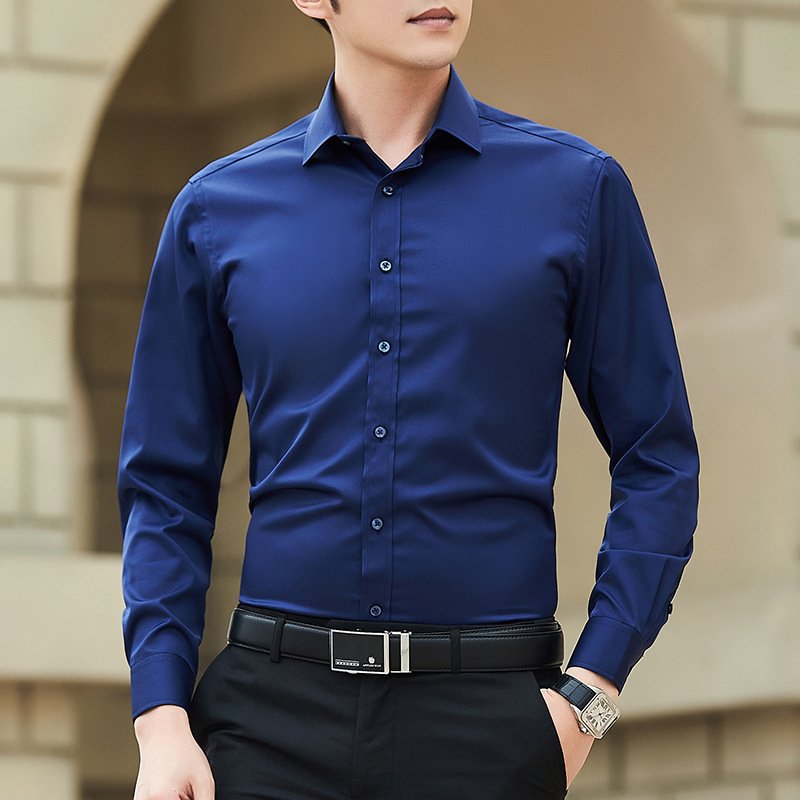 Men's long sleeved slim fit solid color professional business dress men's suit shirt - Image 9