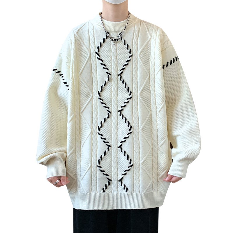 Round neck sweater, men's trendy brand, paired with a woolen sweater inside - Image 5