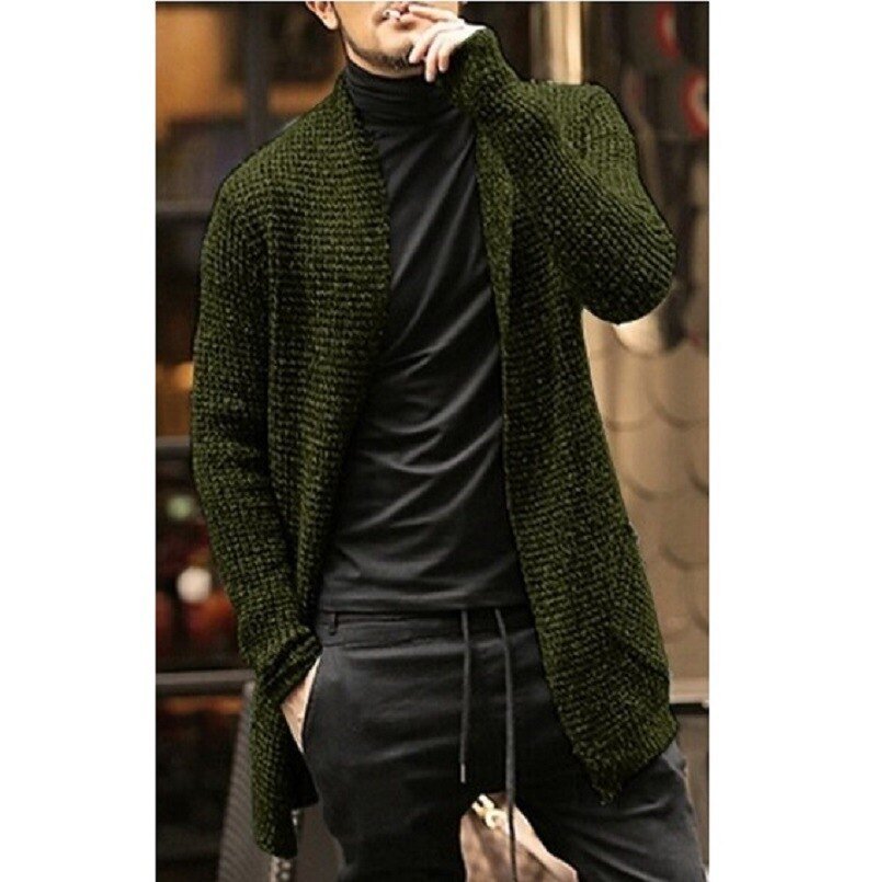 Knitted Cardigan Sweater Men Autumn Mens Long Sweater Jacket Casual Slim Fit Trench Knitwear Sweaters Streetwear Tops Gray - Image 10