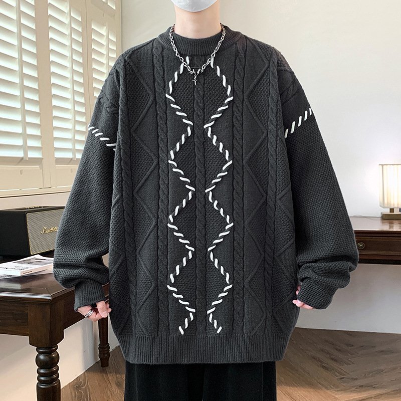 Round neck sweater, men's trendy brand, paired with a woolen sweater inside - Image 9