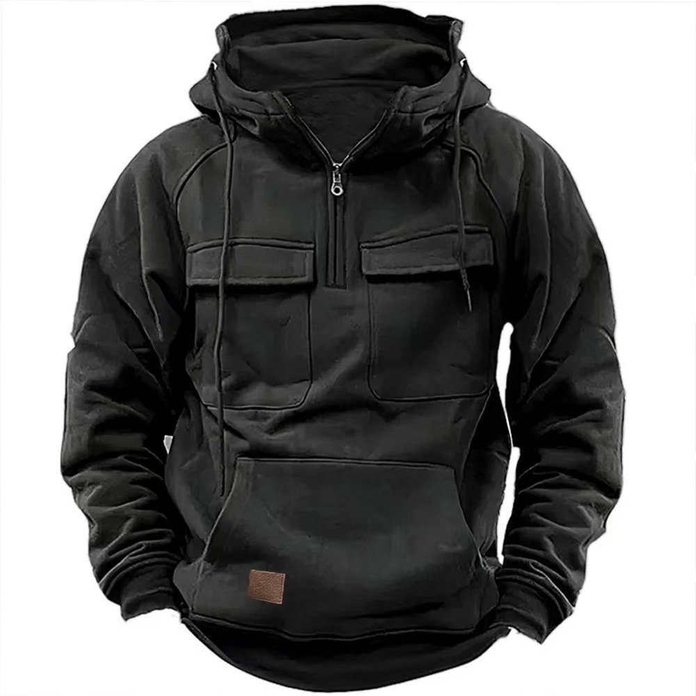 Men's autumn and winter hooded youth hoodie men's workwear solid color casual hoodie - Image 7