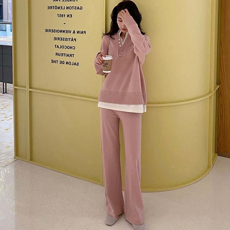 Knitted Sweater Sports Suit Women's Autumn And Winter New Loose Wide-Leg Pants Two-Piece Set - Image 4
