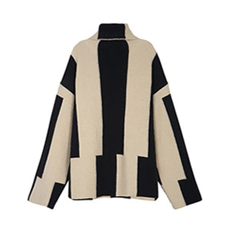 Lazy style high neck pullover with black and white striped sweater for women, suitable for autumn and winter wear. Gentle soft and sticky jacket, knitted top, thick - Image 6