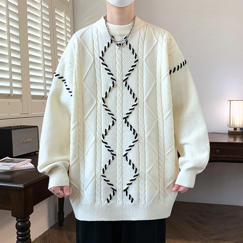 Round neck sweater, men's trendy brand, paired with a woolen sweater inside - Image 7