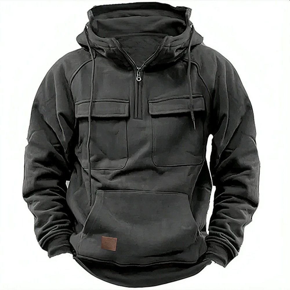 Men's autumn and winter hooded youth hoodie men's workwear solid color casual hoodie - Image 3