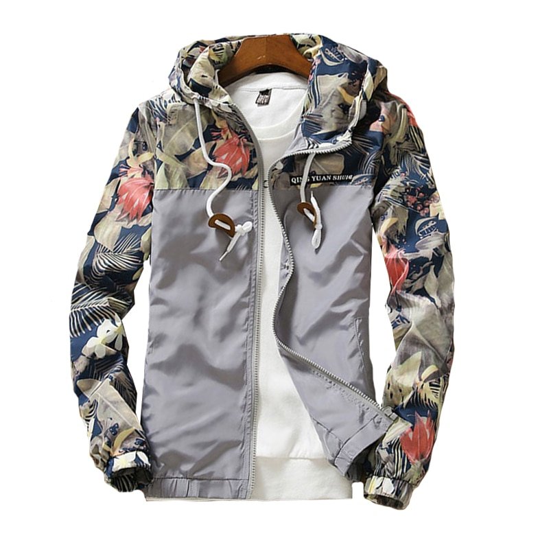 Men's Hooded Jackets Spring Autumn Floral Causal Windbreaker Basic Jackets Coats Zipper Lightweight Jackets - Image 7