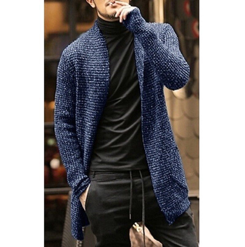 Knitted Cardigan Sweater Men Autumn Mens Long Sweater Jacket Casual Slim Fit Trench Knitwear Sweaters Streetwear Tops Gray - Image 7