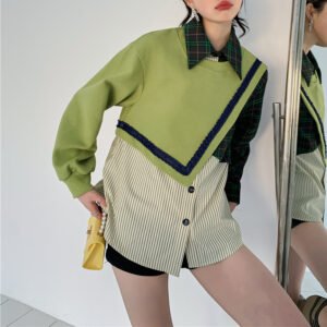 Two Top Retro Hoodie Women's Asymmetric Shirt