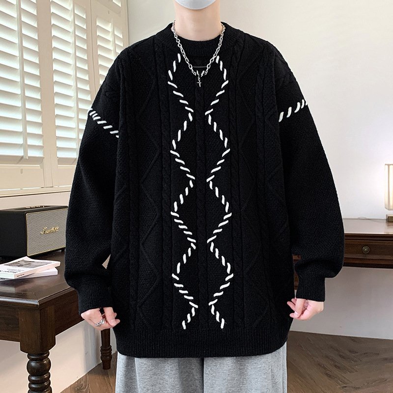 Round neck sweater, men's trendy brand, paired with a woolen sweater inside - Image 6