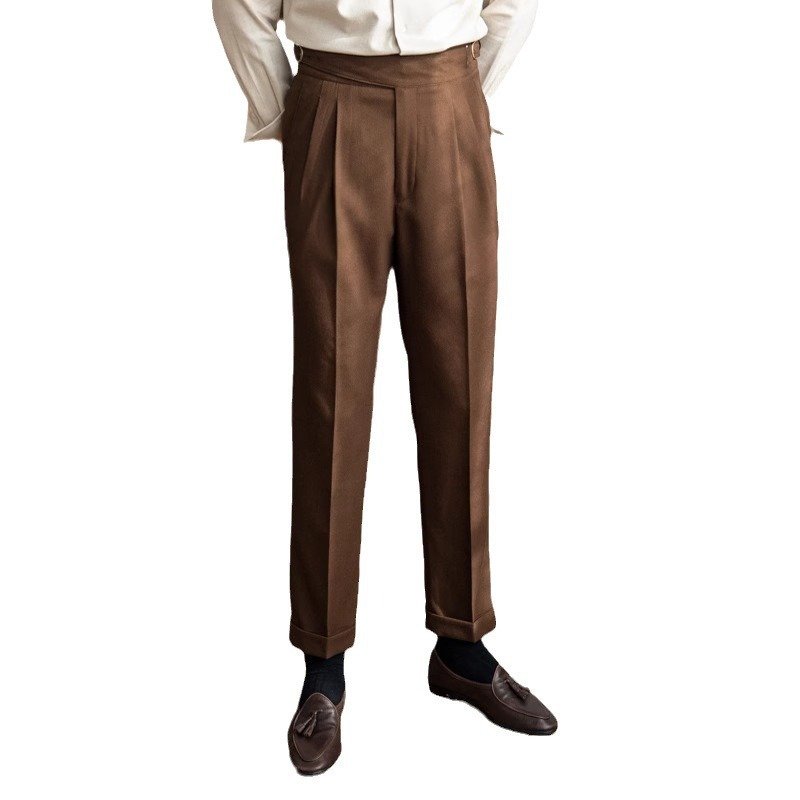 Autumn and winter new Italian Naples high waisted straight leg long pants, British men's casual versatile trousers