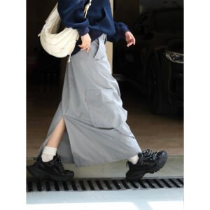 Autumn new gray workwear style half skirt, soft and breathable H-version long skirt for women