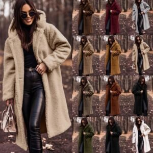 Long net color long sleeved woolen women's coat