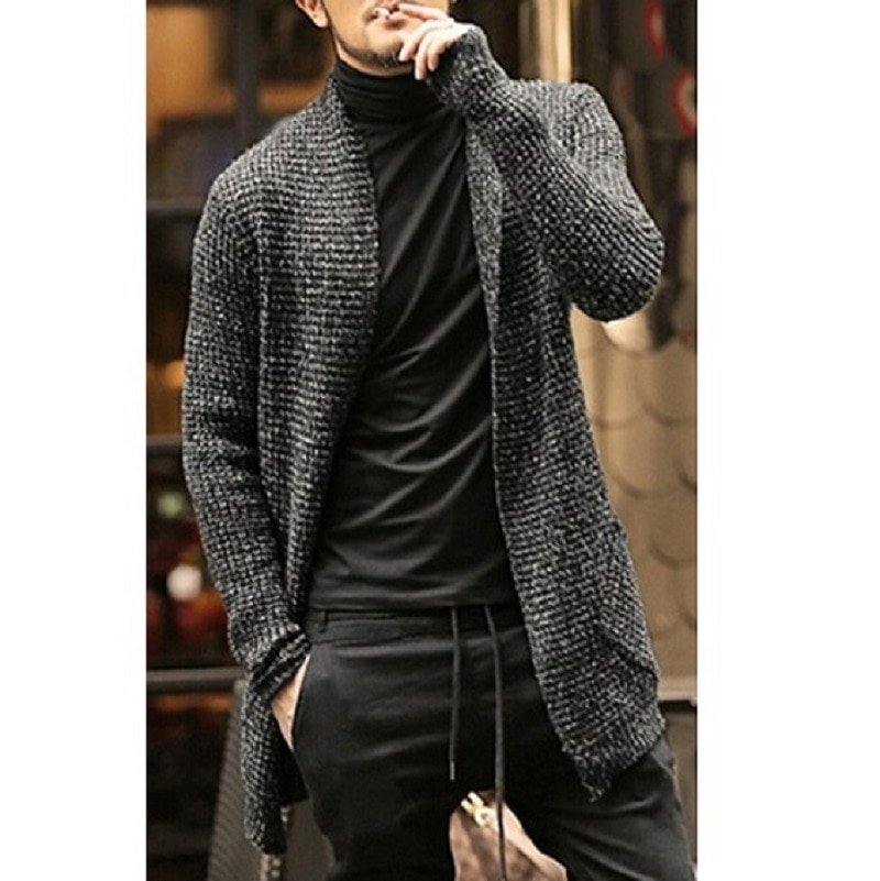 Knitted Cardigan Sweater Men Autumn Mens Long Sweater Jacket Casual Slim Fit Trench Knitwear Sweaters Streetwear Tops Gray - Image 2