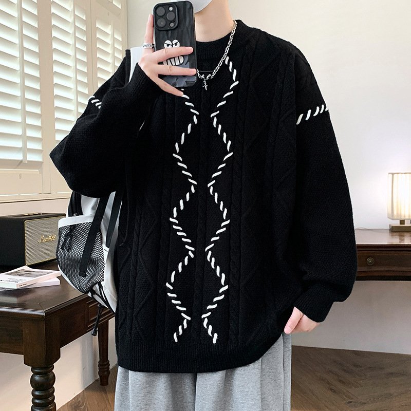 Round neck sweater, men's trendy brand, paired with a woolen sweater inside - Image 2