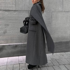 Scarf collar coat cloak long vintage coat gray fashion jacket