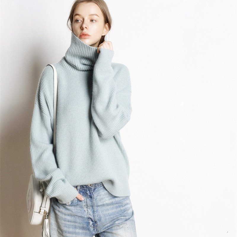 Autumn and winter high neck sweater for women, European and American style, thick and loose short style, pullover, free collar, lazy knit base sweater - Image 9