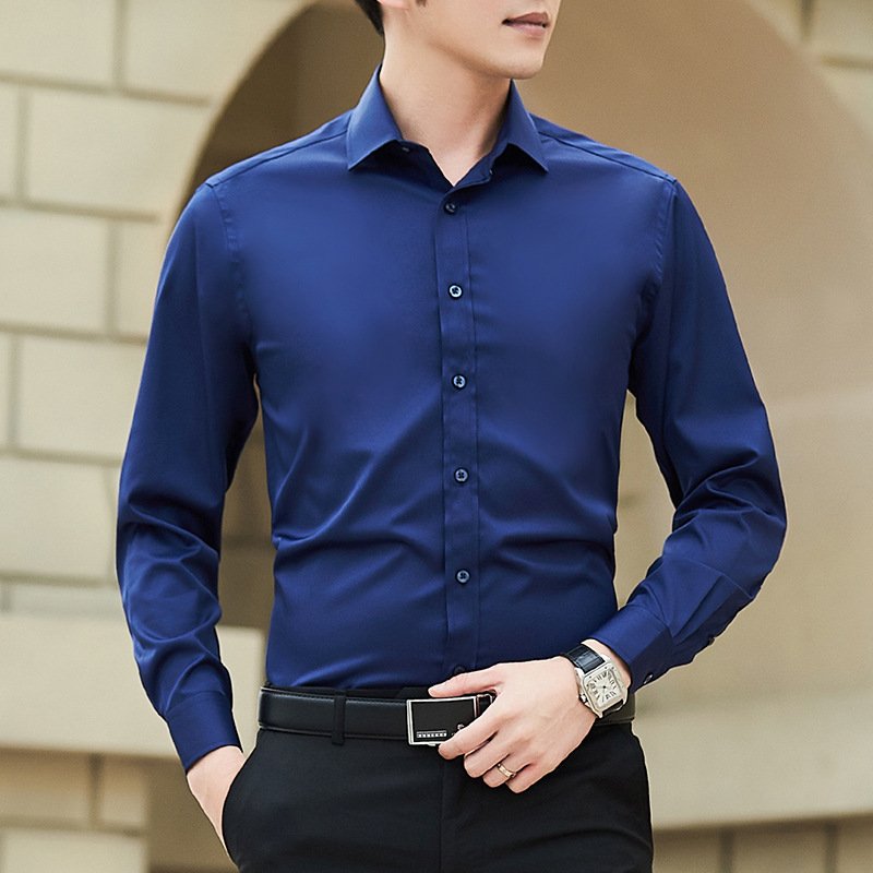 Men's long sleeved slim fit solid color professional business dress men's suit shirt - Image 3