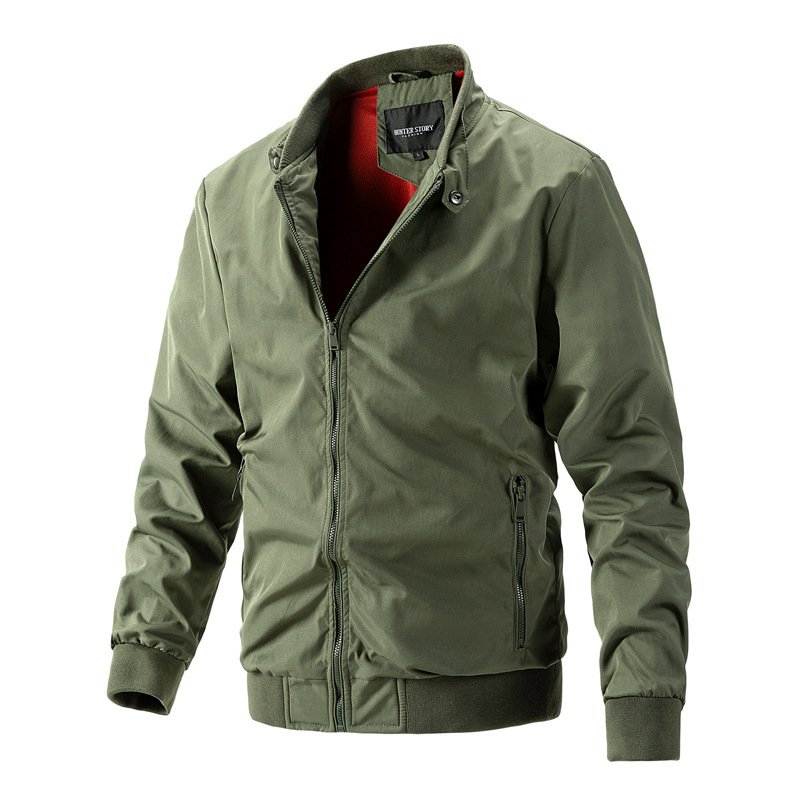 Spring and Autumn Men's Flight Jacket with Stand up Collar for Men - Image 7