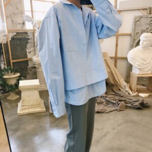 Shirt men's two loose  pullover shirt men's handsome long sleeved top internet famous clothes men solid color