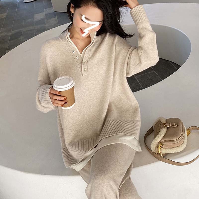 Knitted Sweater Sports Suit Women's Autumn And Winter New Loose Wide-Leg Pants Two-Piece Set - Image 6