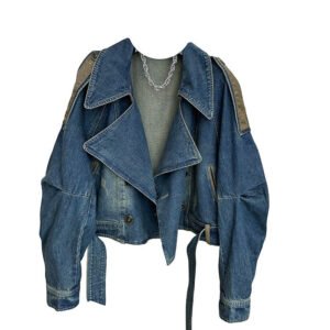 Streetwear Denim Jackets for Women Ropa Mujer Patchwork Leather PU Casual Outwear Y2k Tops Casual Fashion Vintage Coats