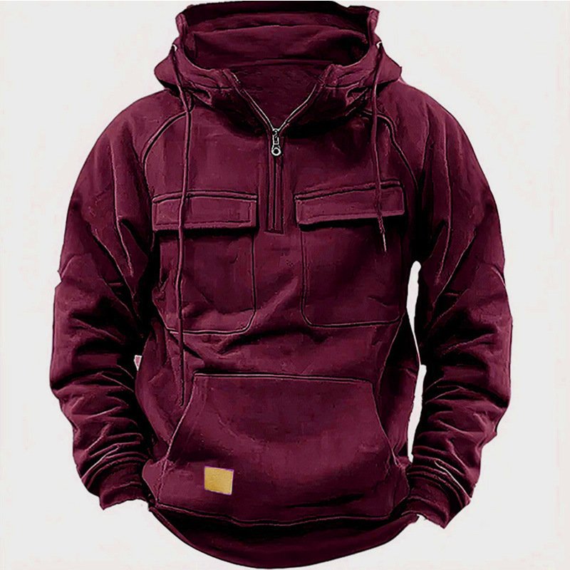 Men's autumn and winter hooded youth hoodie men's workwear solid color casual hoodie - Image 11