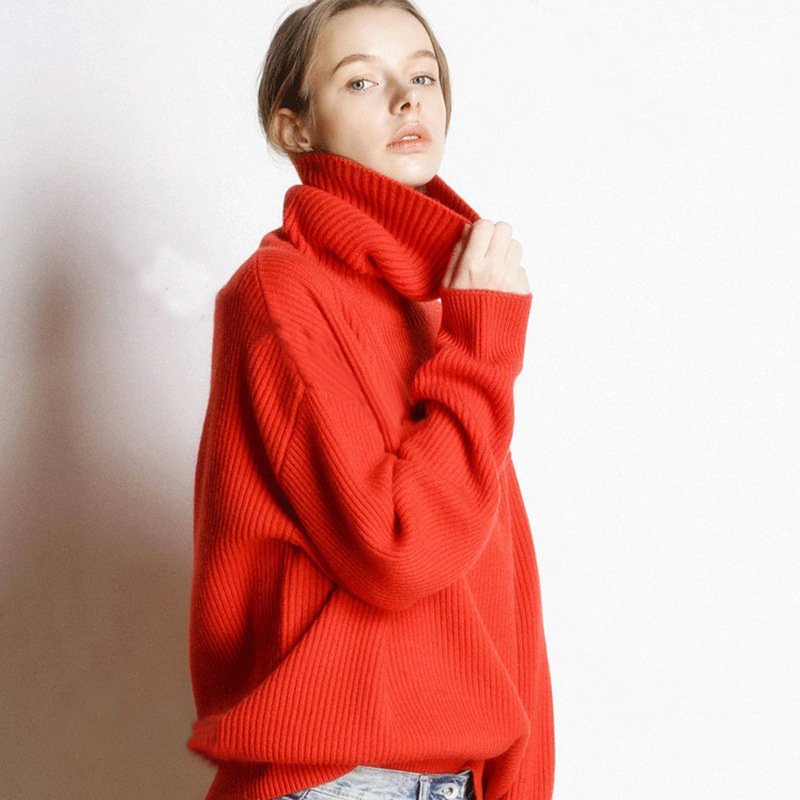 Autumn and winter high neck sweater for women, European and American style, thick and loose short style, pullover, free collar, lazy knit base sweater - Image 7