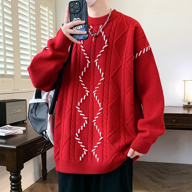 Round neck sweater, men's trendy brand, paired with a woolen sweater inside - Image 3