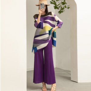 Autumn and winter women's clothing trend set, women's fashion two-piece set, new printed mid length top, wide leg pants