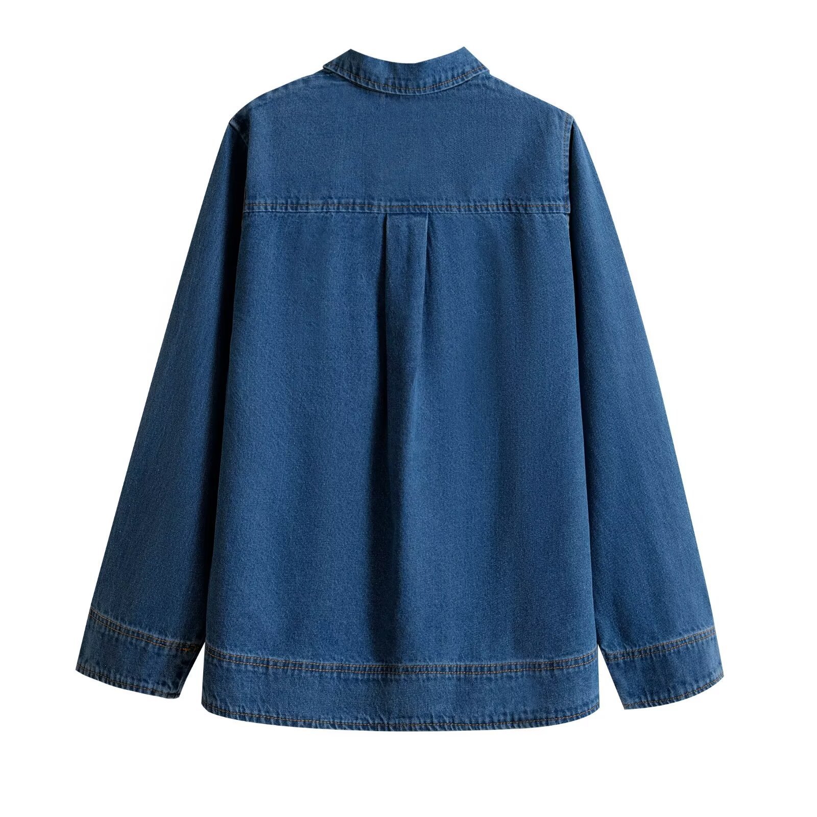 Fashionable retro long sleeved lapel denim shirt top - Image 2
