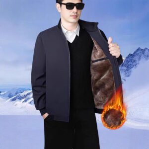 Casual Loose Fit Warm Jacket for Men, Stand Collar, Thick Winter Coat, Mid-Aged and Senior Men's Outerwear