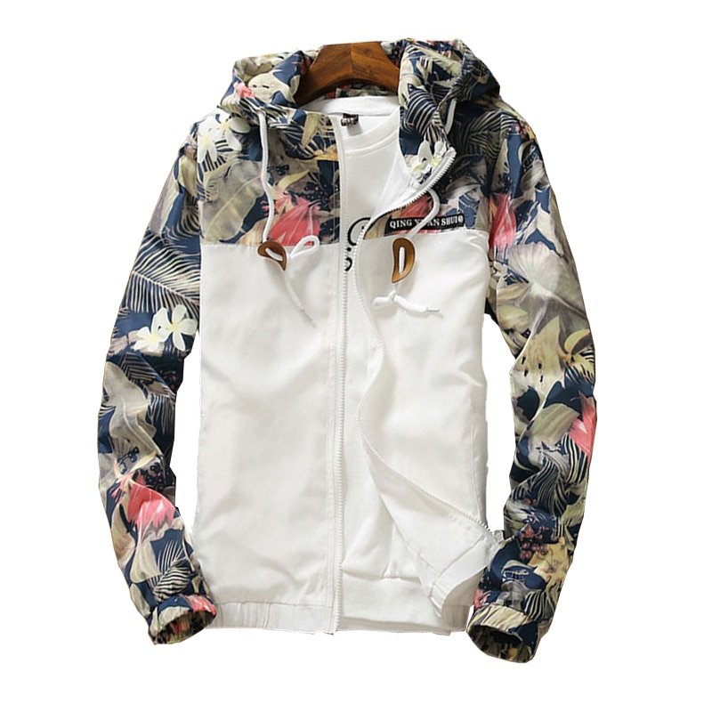 Men's Hooded Jackets Spring Autumn Floral Causal Windbreaker Basic Jackets Coats Zipper Lightweight Jackets - Image 8