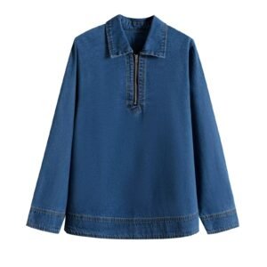 Fashionable retro long sleeved lapel denim shirt top