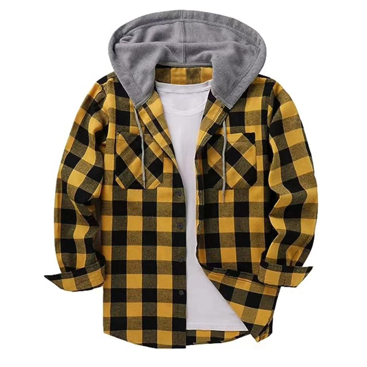 European grid hooded inch shirt hooded shirt men's casual shirt - Image 7