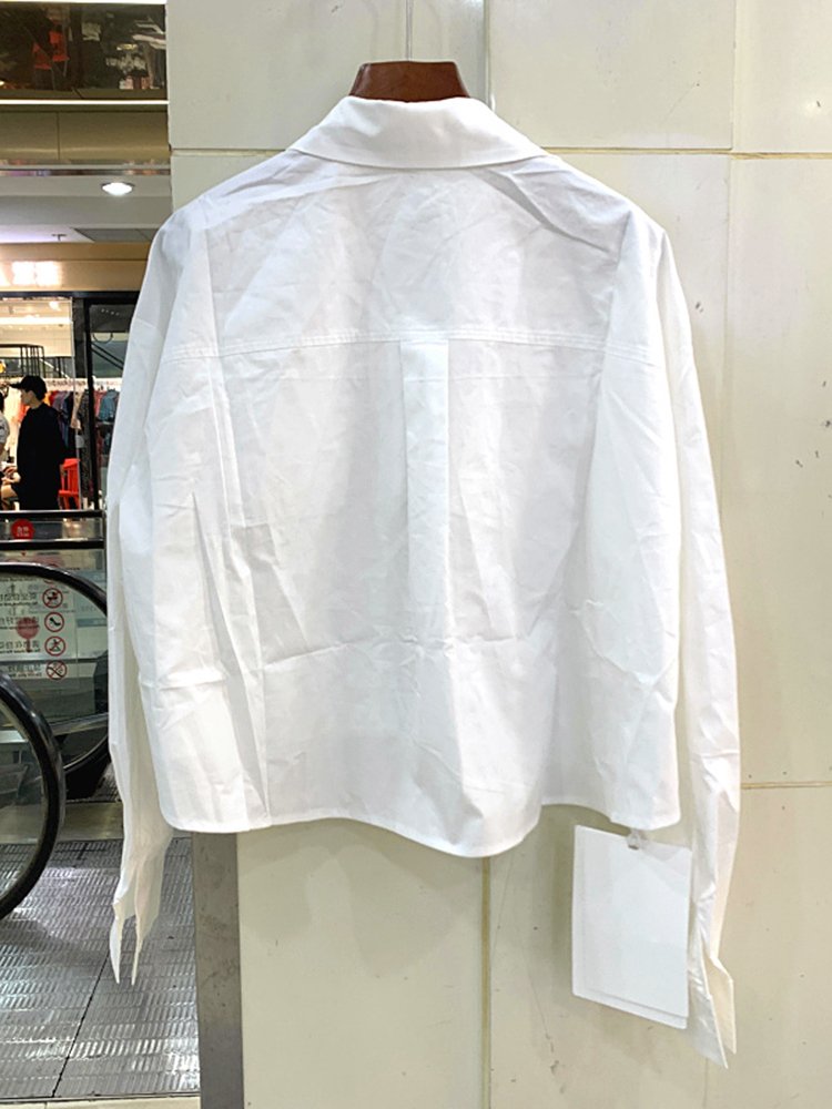 Minimalist style women's casual loose solid color long sleeved short shirt - Image 7