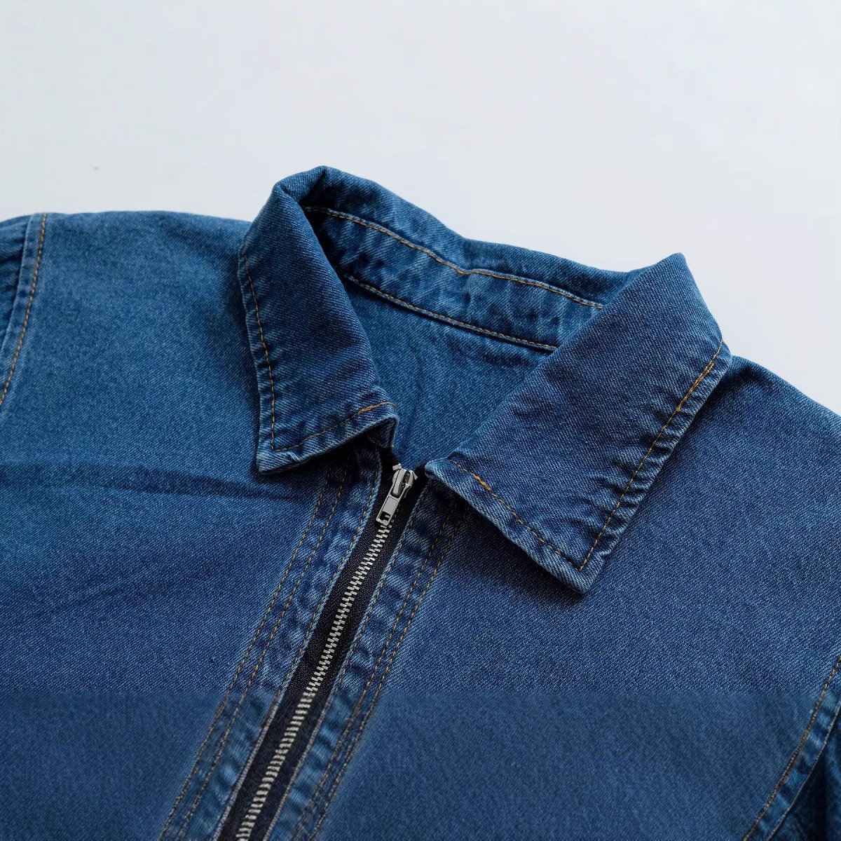 Fashionable retro long sleeved lapel denim shirt top - Image 3