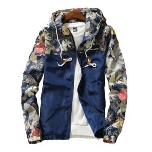 Men's Hooded Jackets Spring Autumn Floral Causal Windbreaker Basic Jackets Coats Zipper Lightweight Jackets