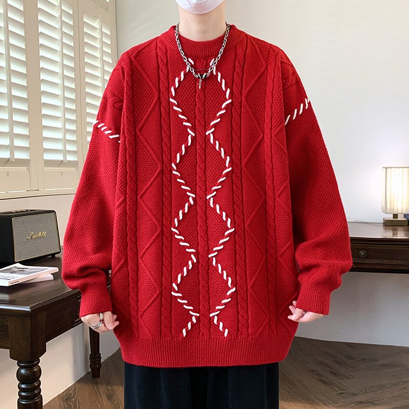 Round neck sweater, men's trendy brand, paired with a woolen sweater inside - Image 8