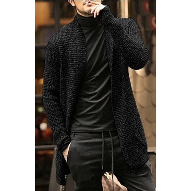 Knitted Cardigan Sweater Men Autumn Mens Long Sweater Jacket Casual Slim Fit Trench Knitwear Sweaters Streetwear Tops Gray - Image 3