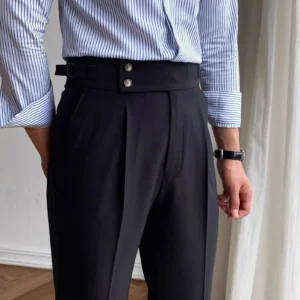 High Waist Casual Men's Trousers Paris Button Business Straight Leg Pants Vintage Naples Suits Pants Autumn Fashion