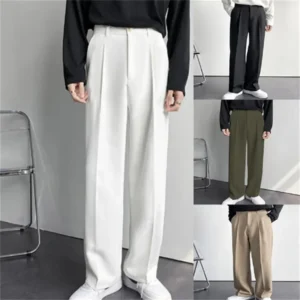 Comfortable Casual Men's Straight Leg Loose Fit Pure Color Suit Pants Fashionable Daily Wear AE Stock