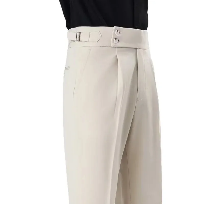 New 2025 White High Waist Straight Leg Casual Men's Pants Iron-Free Business Style Naples Loose Fit Long West Trousers - Image 9